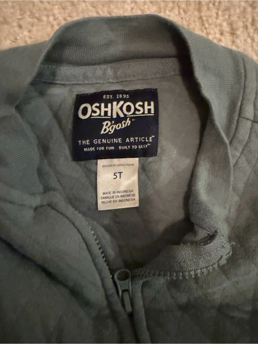 OshKosh B'gosh Quilted Zip-Up Jacket in Sage Green
